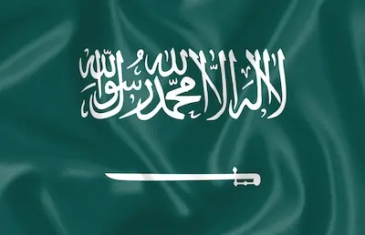 Groene vlag met de witte Arabische geloofsgetuigenis en een horizontaal zwaard.